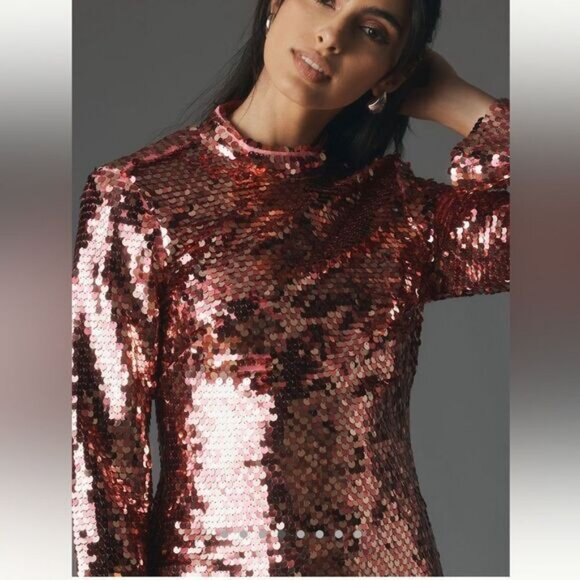 Maeve Long -sleeve Mock-Neck Sequin Mini Dress - Picture 5 of 9